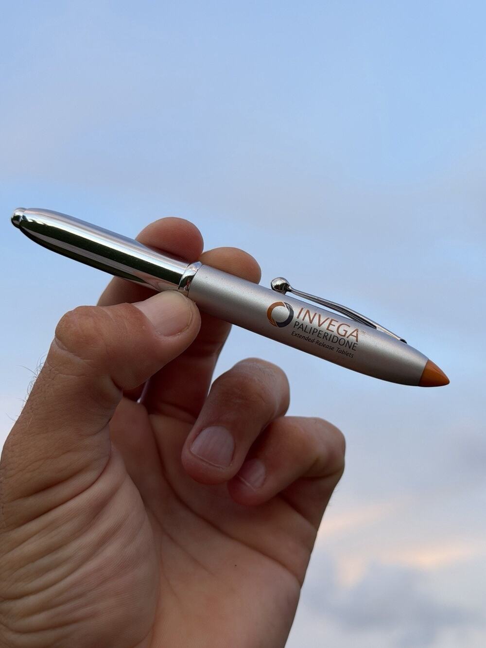 Vintage Pharma Rep Invega Silver Heavy Pen With Flashlight